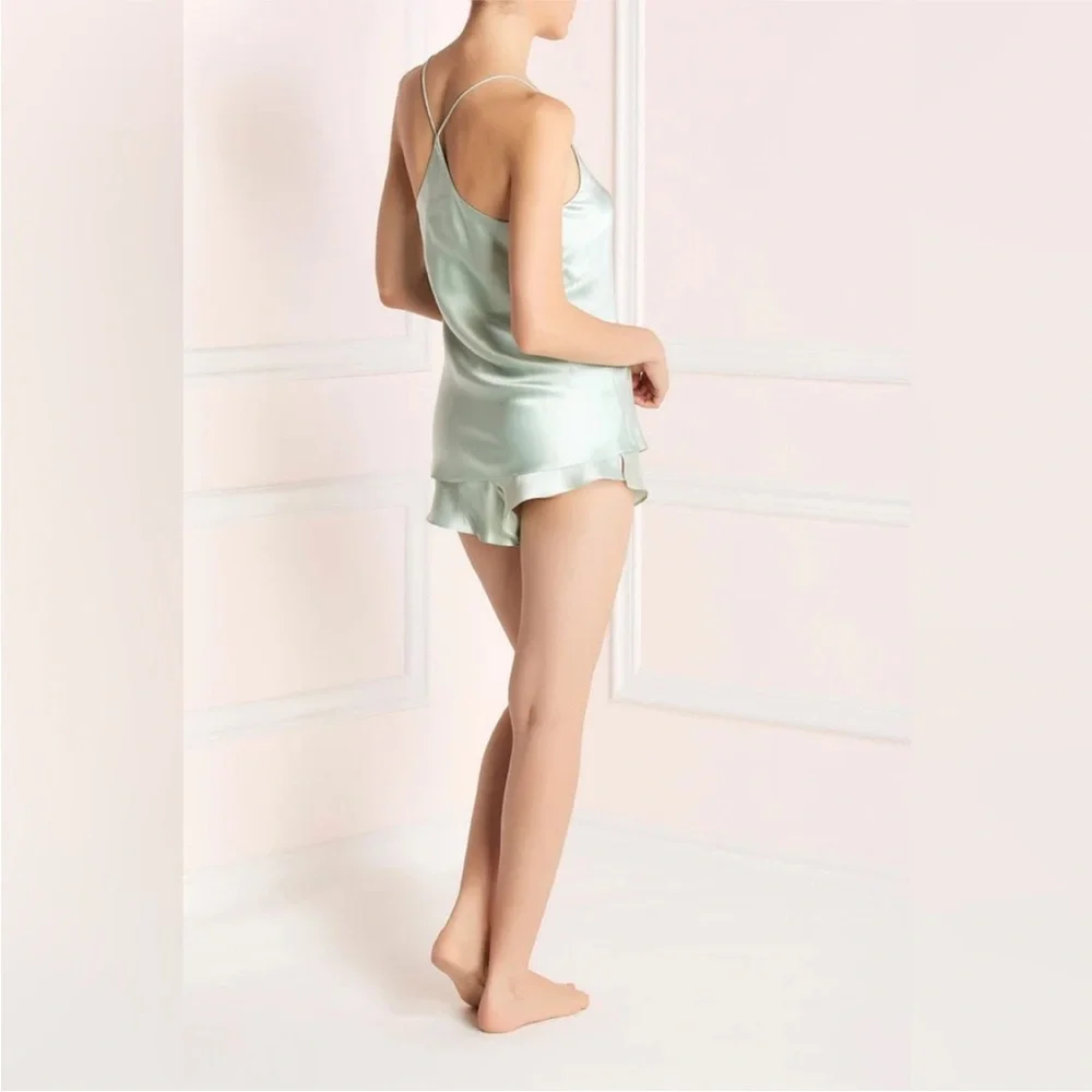 Olivia von Halle Light Green Silk Satin Cami & Shorts Set